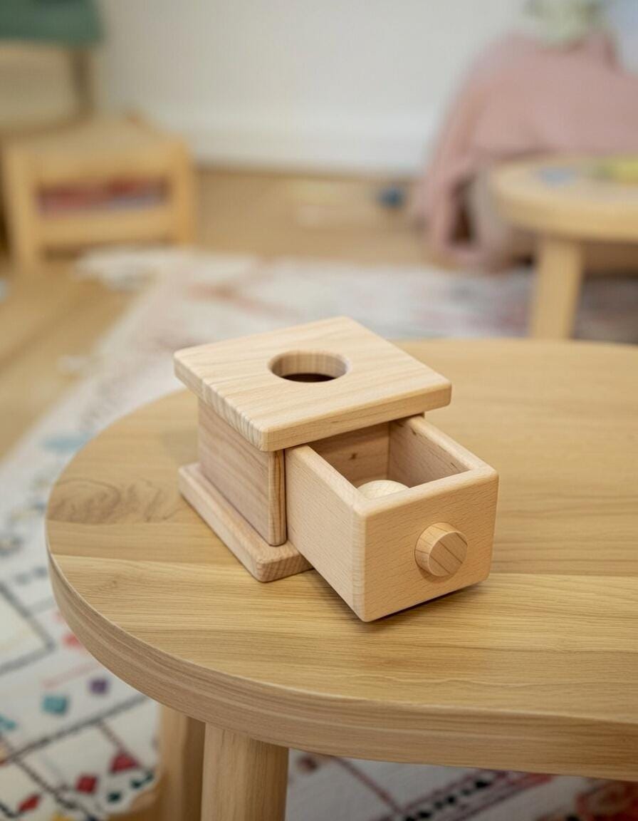 Montessori kutija s kuglom i ladicom od punog drveta bukve