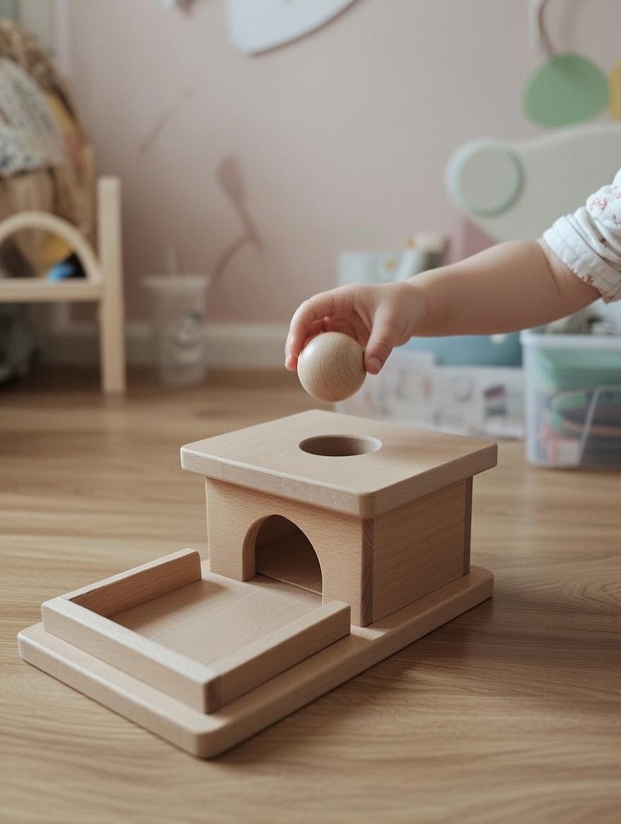 Montessori kutija s kuglom i stazom od punog drveta bukve