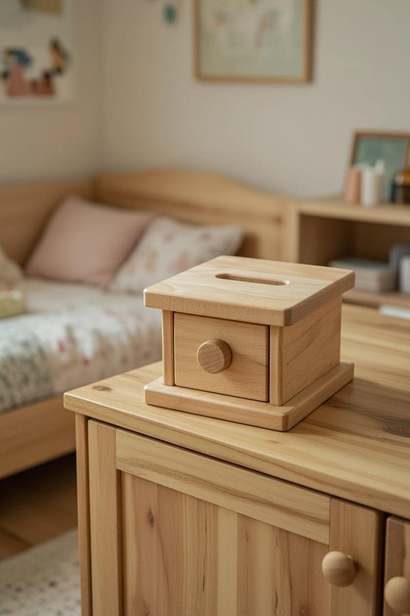 Montessori drvena kutija s ladicom i žetonom