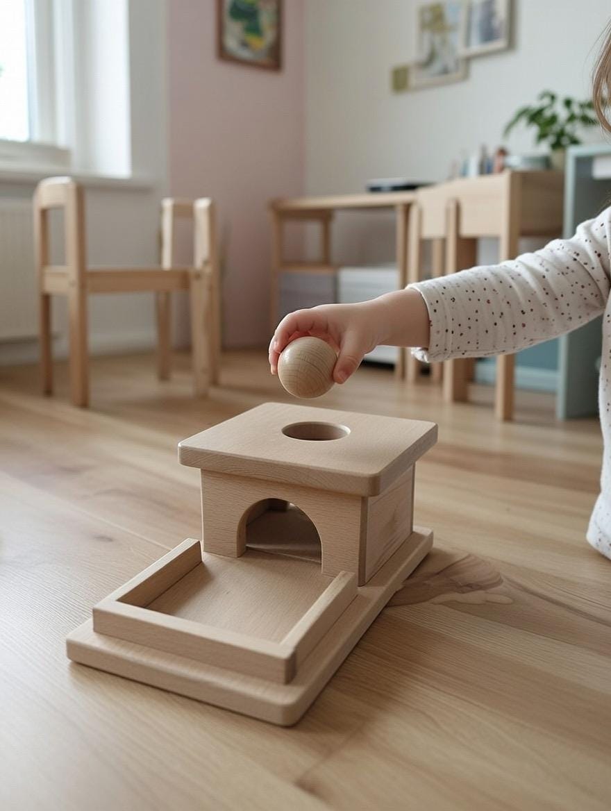 Montessori kutija s kuglom i stazom od punog drveta bukve