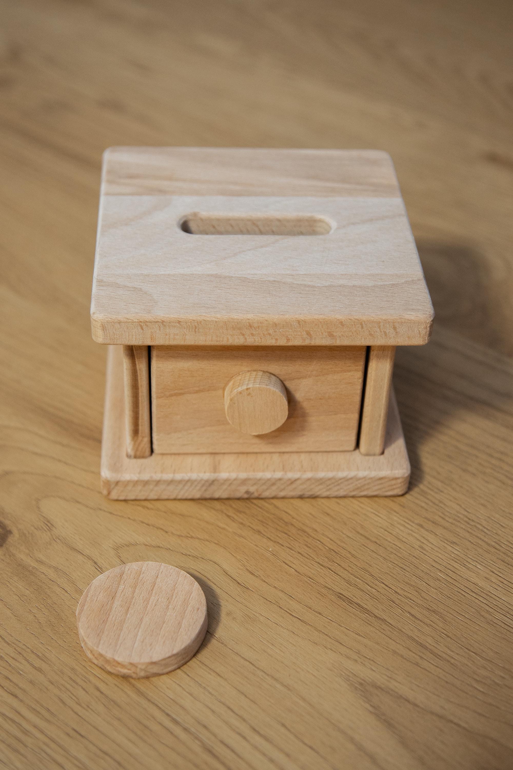 Montessori drvena kutija s ladicom i žetonom