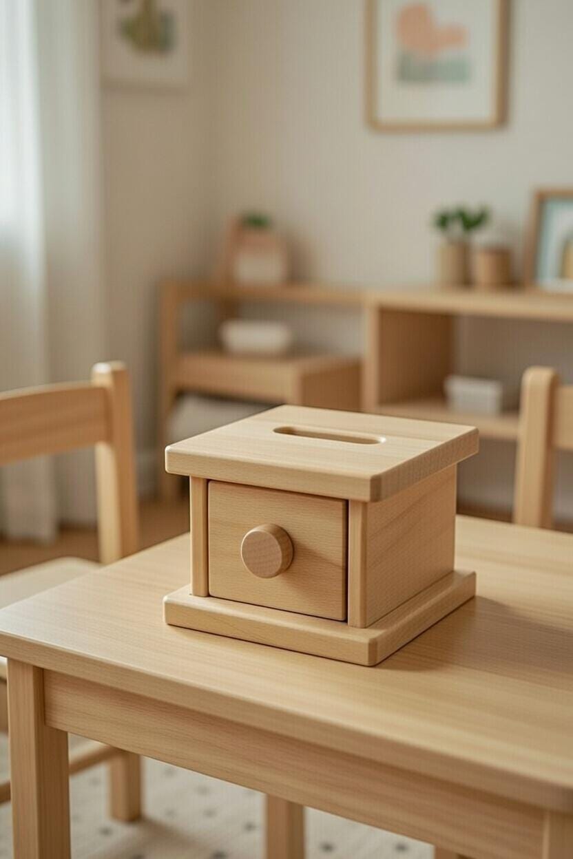 Montessori drvena kutija s ladicom i žetonom